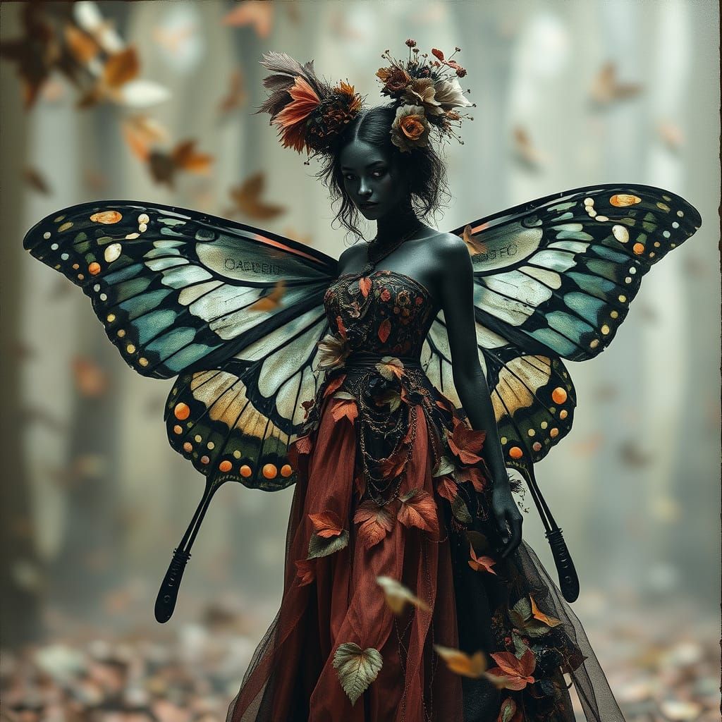 Art Nouveau Dartvader with Forest Goddess in Grungy Style