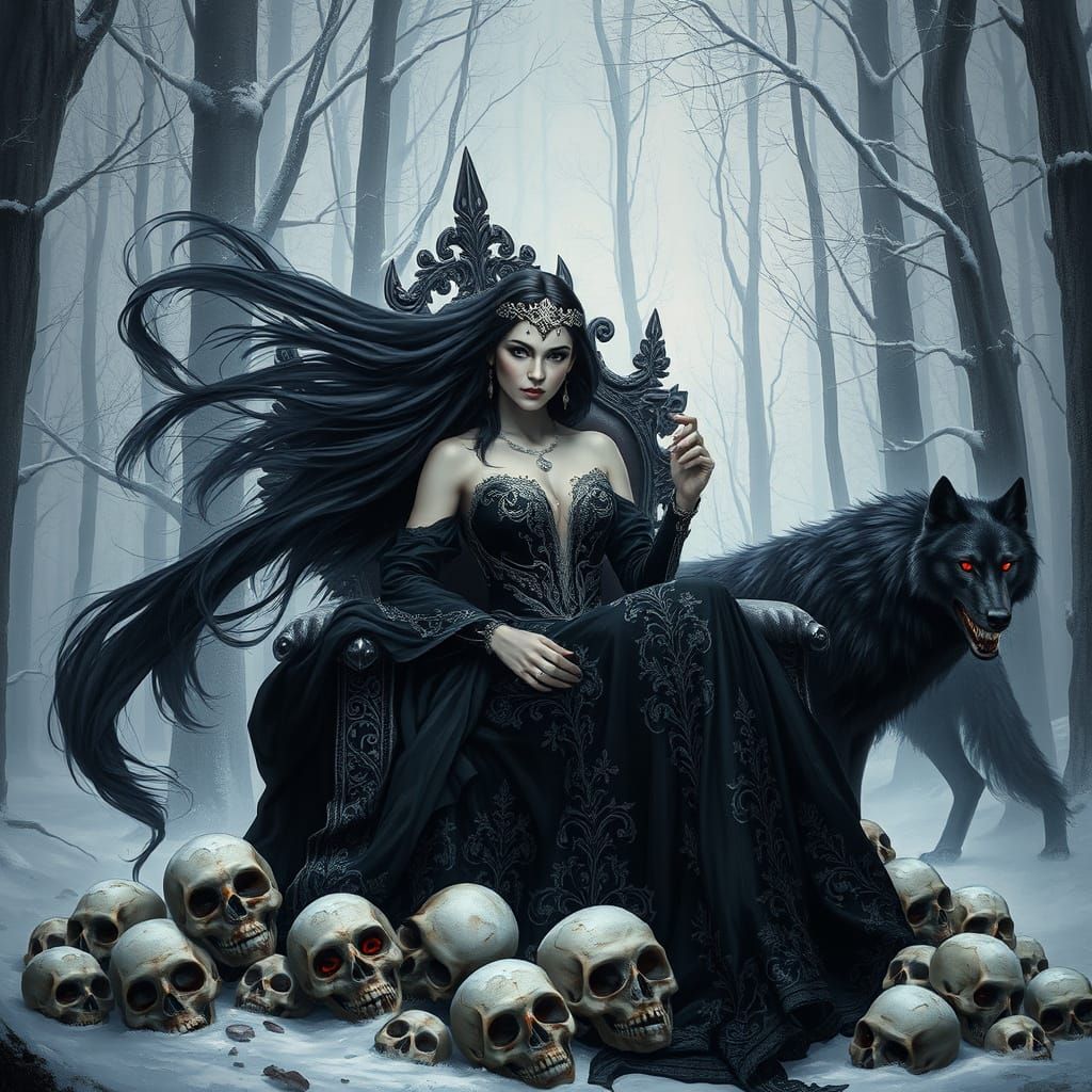 Gothic Vampire Queen on Skull Throne