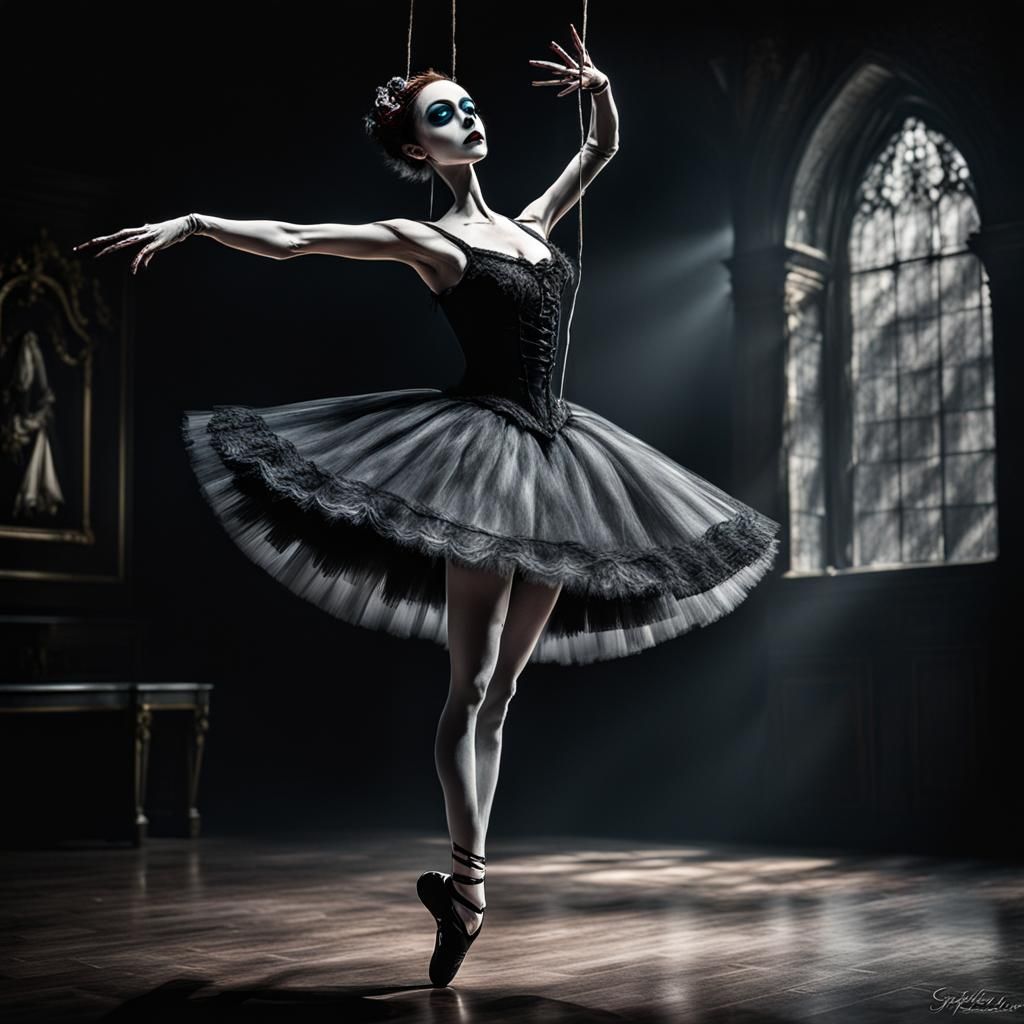 Gothic Ballerina Marionette in Digital Art Style
