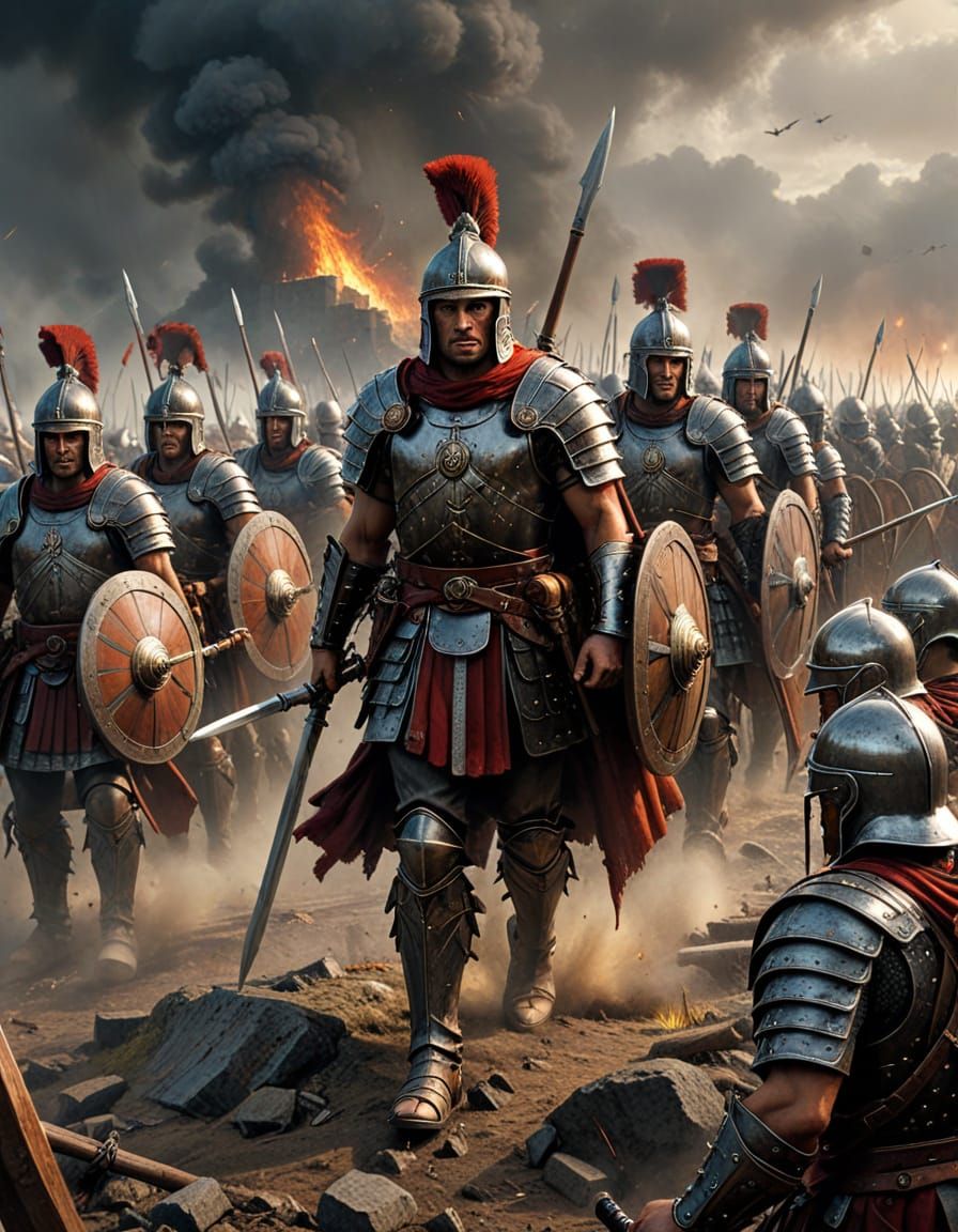 Roman Legionaries Defend Against Gallic Charge