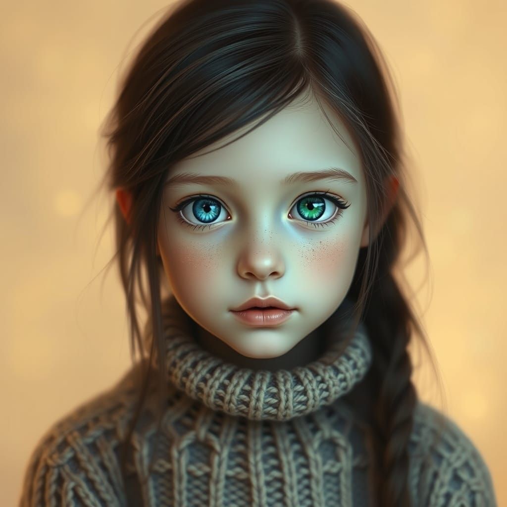 Girl with Heterochromia Eyes in Digital Art Style