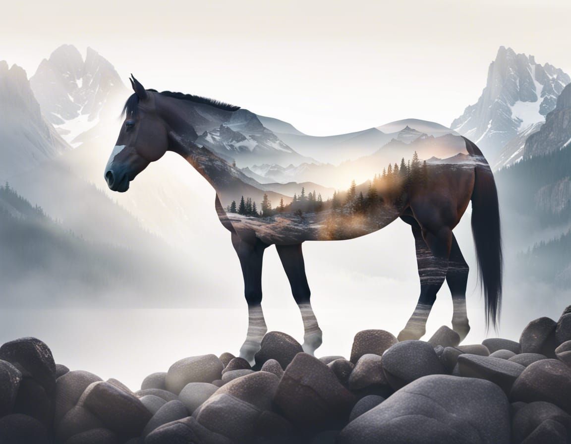 Horse and Mountain Double Exposure Photography