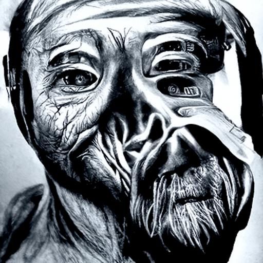 Human Upgrade in 2052: Hyperdetailed Charcoal Drawing