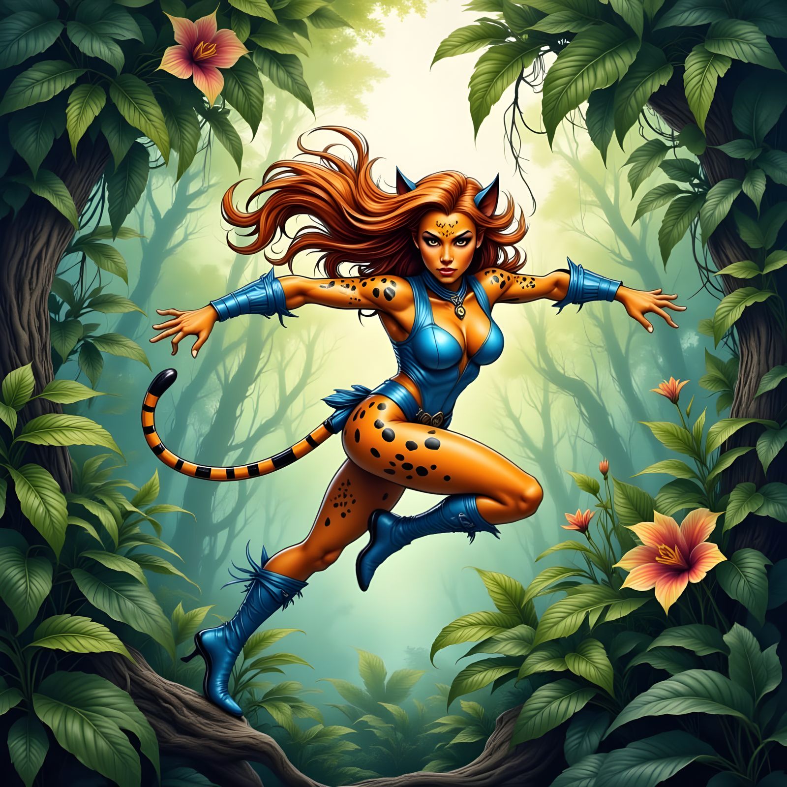 Cheetah Warrior Leaps Through Jungle Canopy