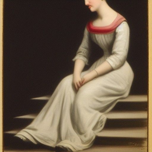 Romantic Woman on Steps in Classic Style
