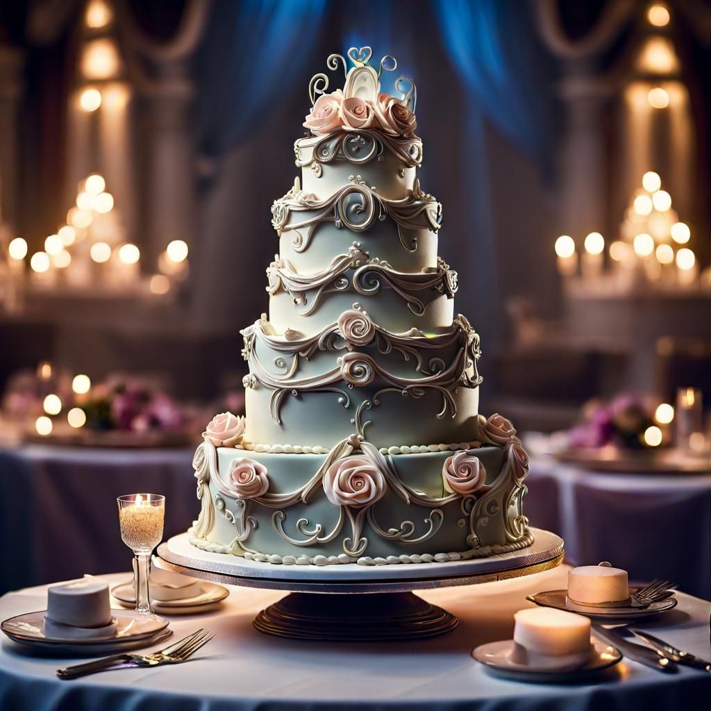 Cinderella Themed Fantasy Wedding Cake: Photorealistic Conce...