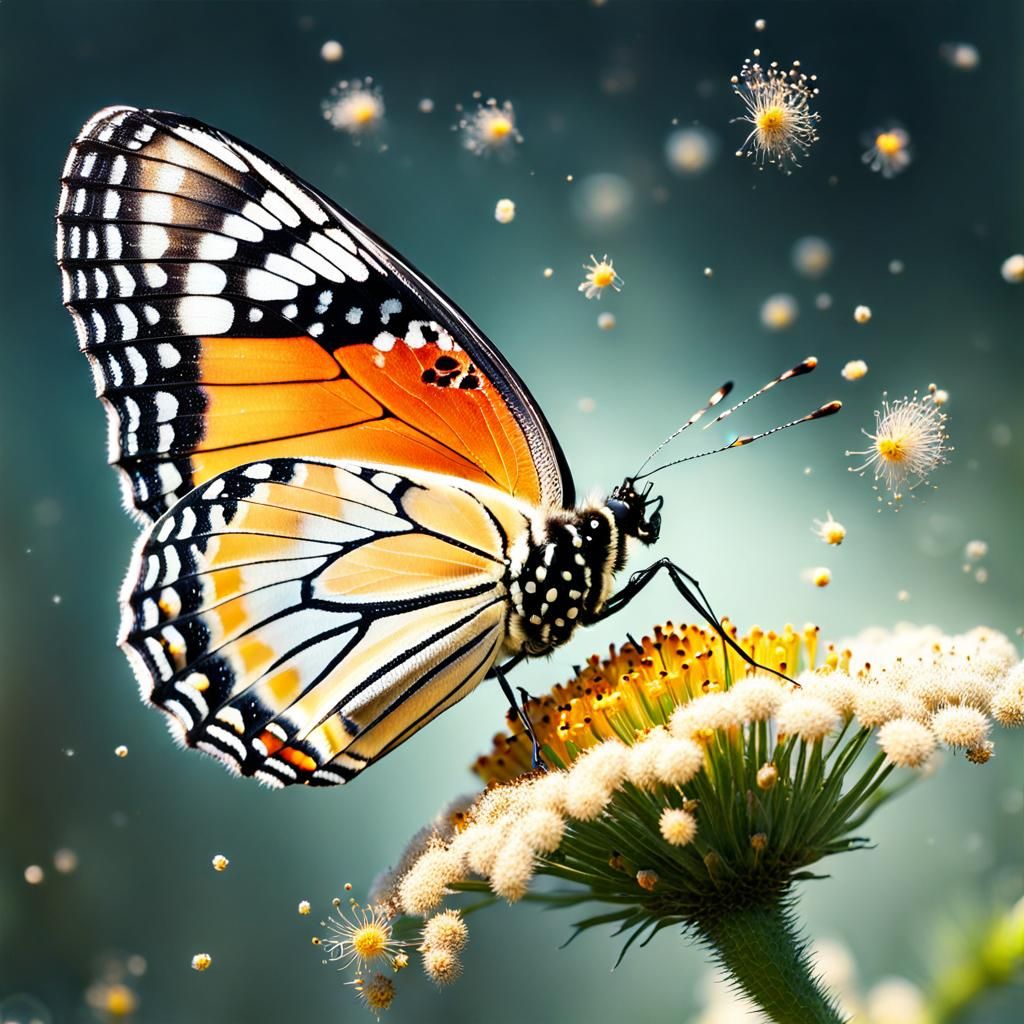 Realistic Butterfly in Pollen-Filled Air