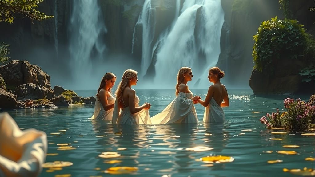 Goddess Athena Basks in Serene Paradise