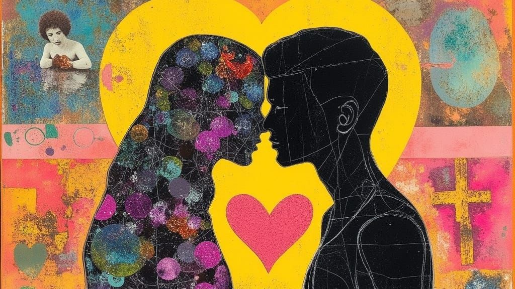 Lovers Melting Together in 80s Collage Style