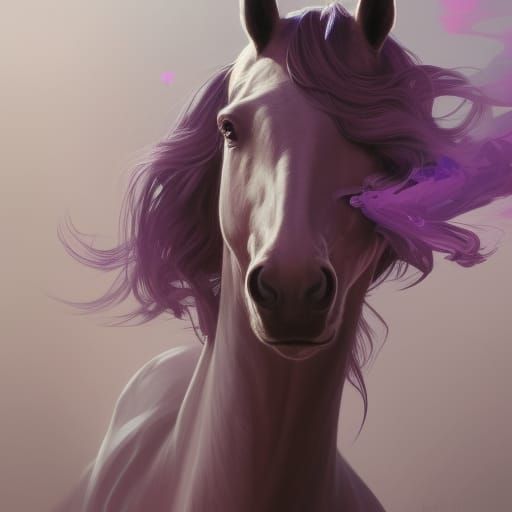 Purple Horse Portrait in Hyperdetailed Digital Art