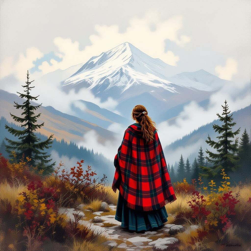 Highland Lassie at Cairngorm Mountain in Dreamy Landscape