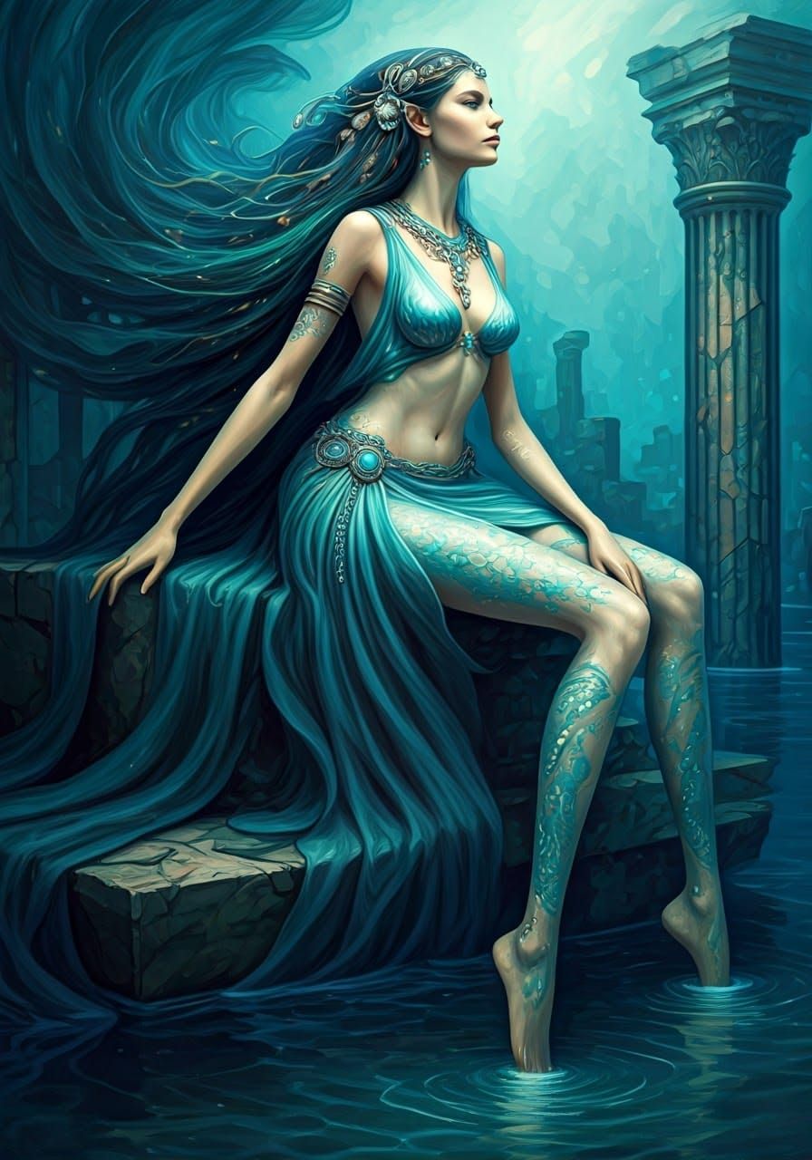 Greek Goddess of the Sea in Abstract Art Style