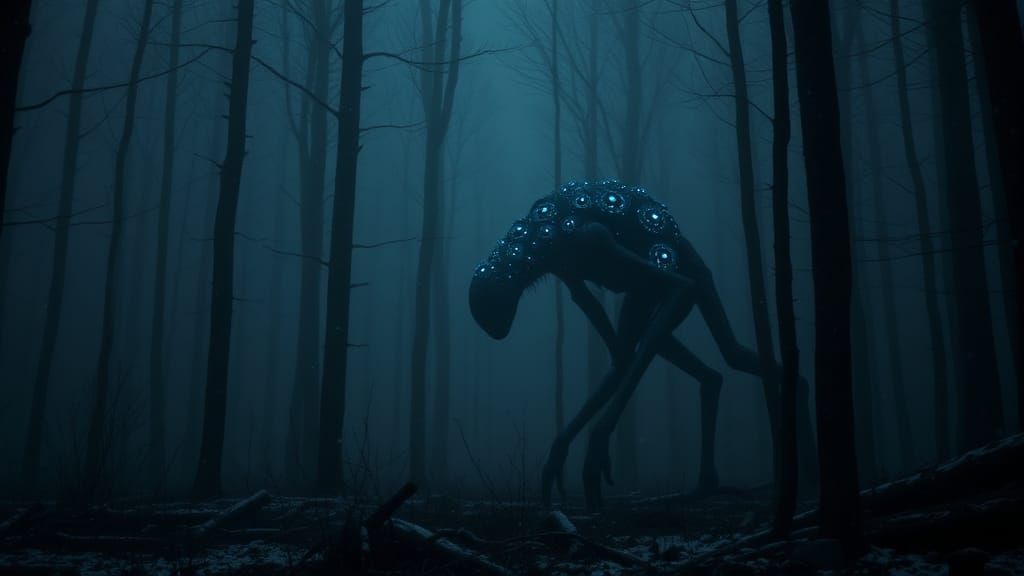 Enigmatic Forest Entity Unfolds in Ethereal Snowfall