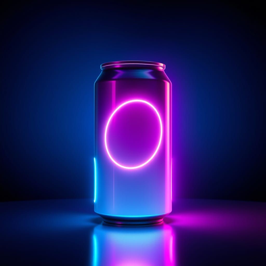 Neon-Lit Futuristic Soda Can with Glowing Label