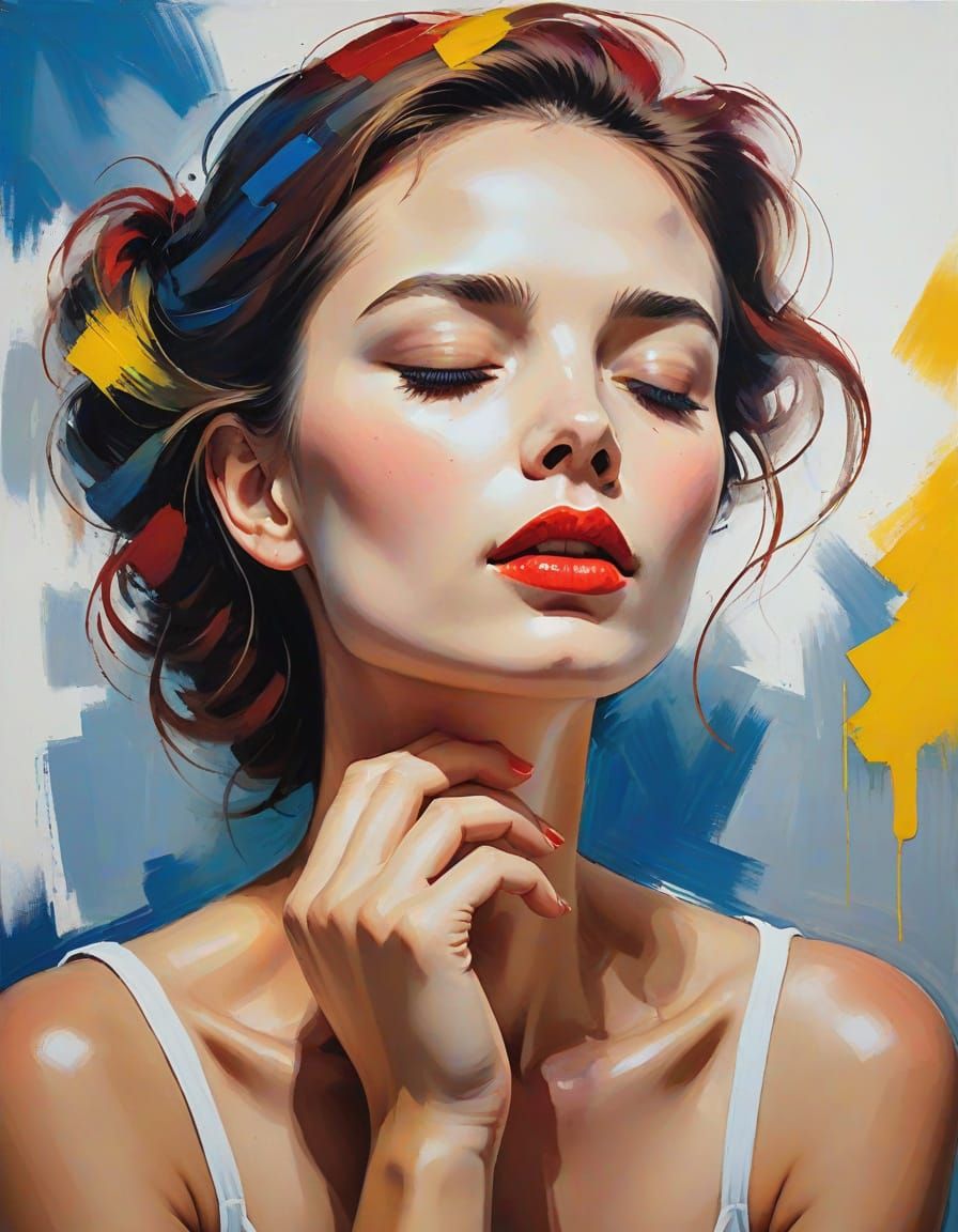 Simplified Portrait of a Woman in Vibrant Colors