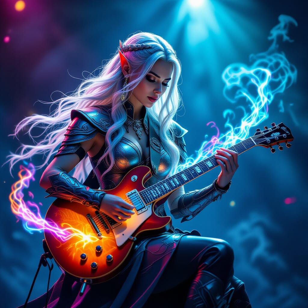 Elf Woman Shreds Guitar with Magical Energy