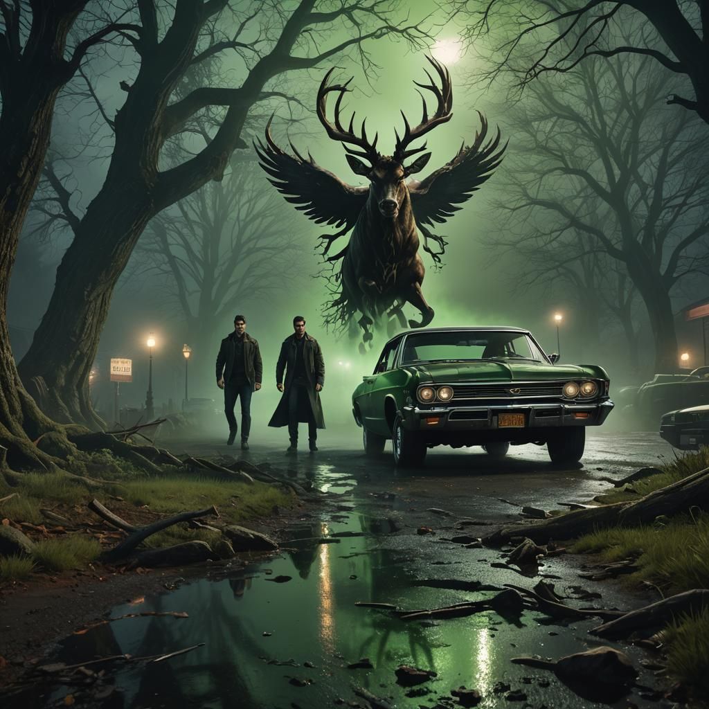 Dean Winchester and Impala in Supernatural Art Style