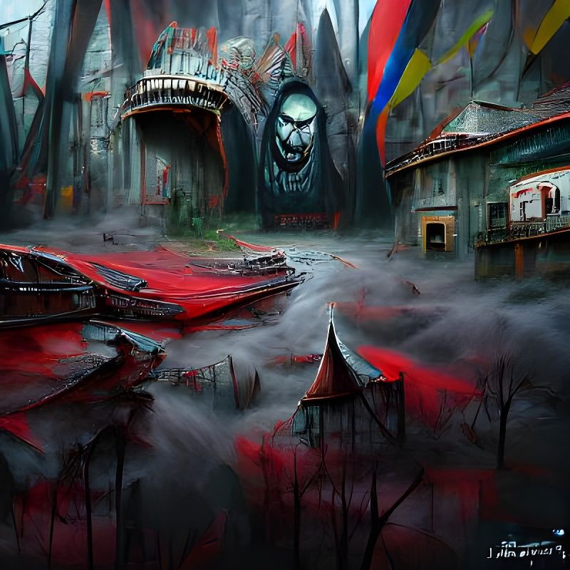 Post-Apocalyptic Dracula Theme Park: Detailed Digital Art