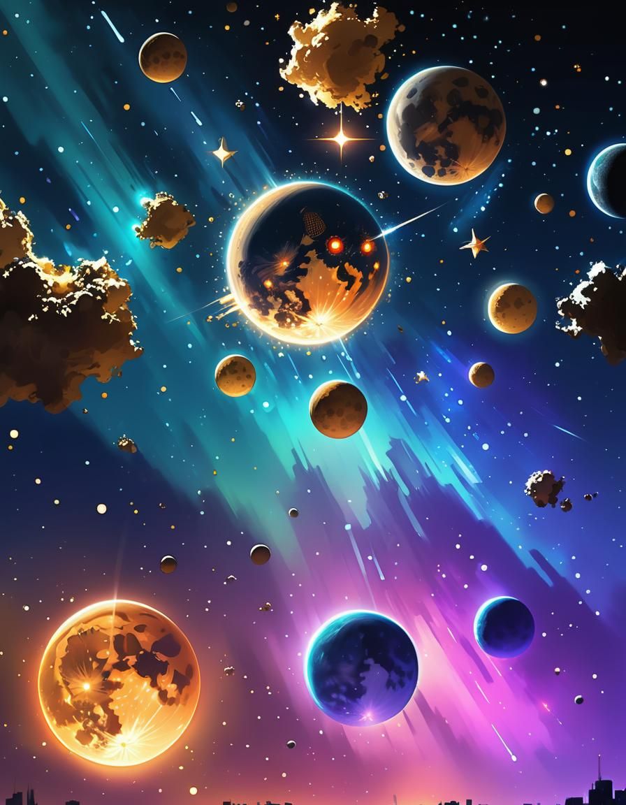 Ephemeral City Skyline at Night Under Shooting Stars