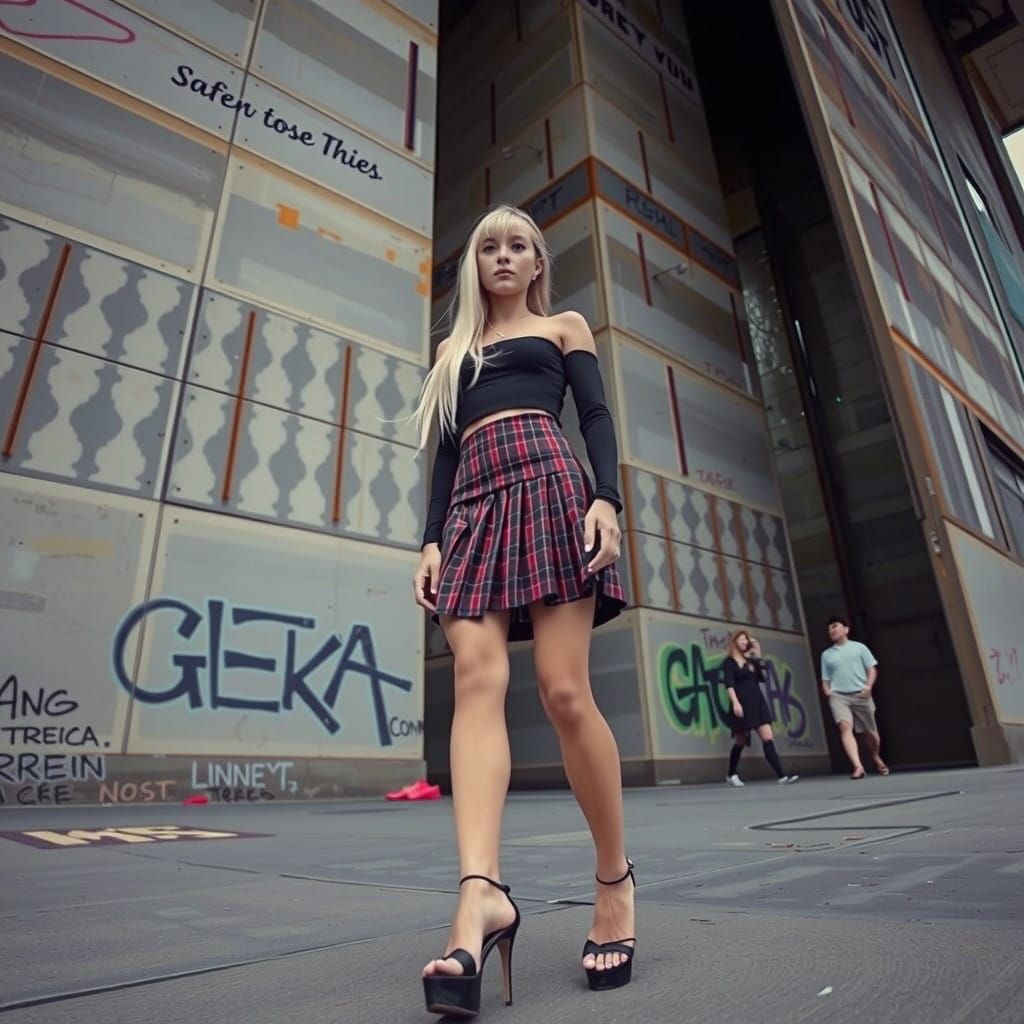 Glamorous Woman Struts in Front of Urban Concrete
