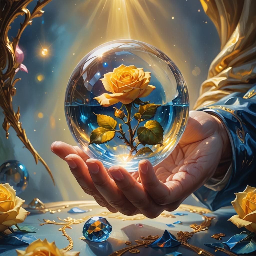 Blooming Rose Inside Crystal Ball: Fantasy Art