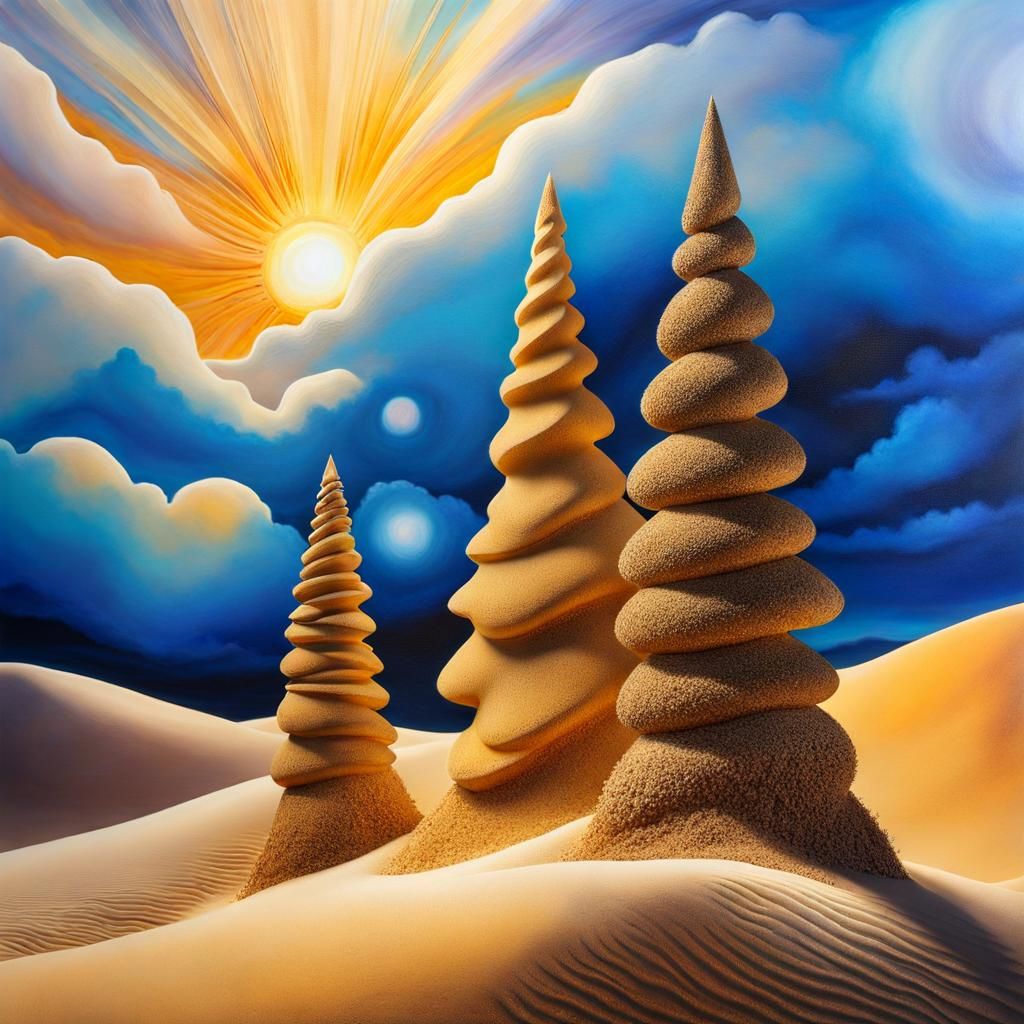 Sand Christmas Tree in Desert, Photorealistic Style