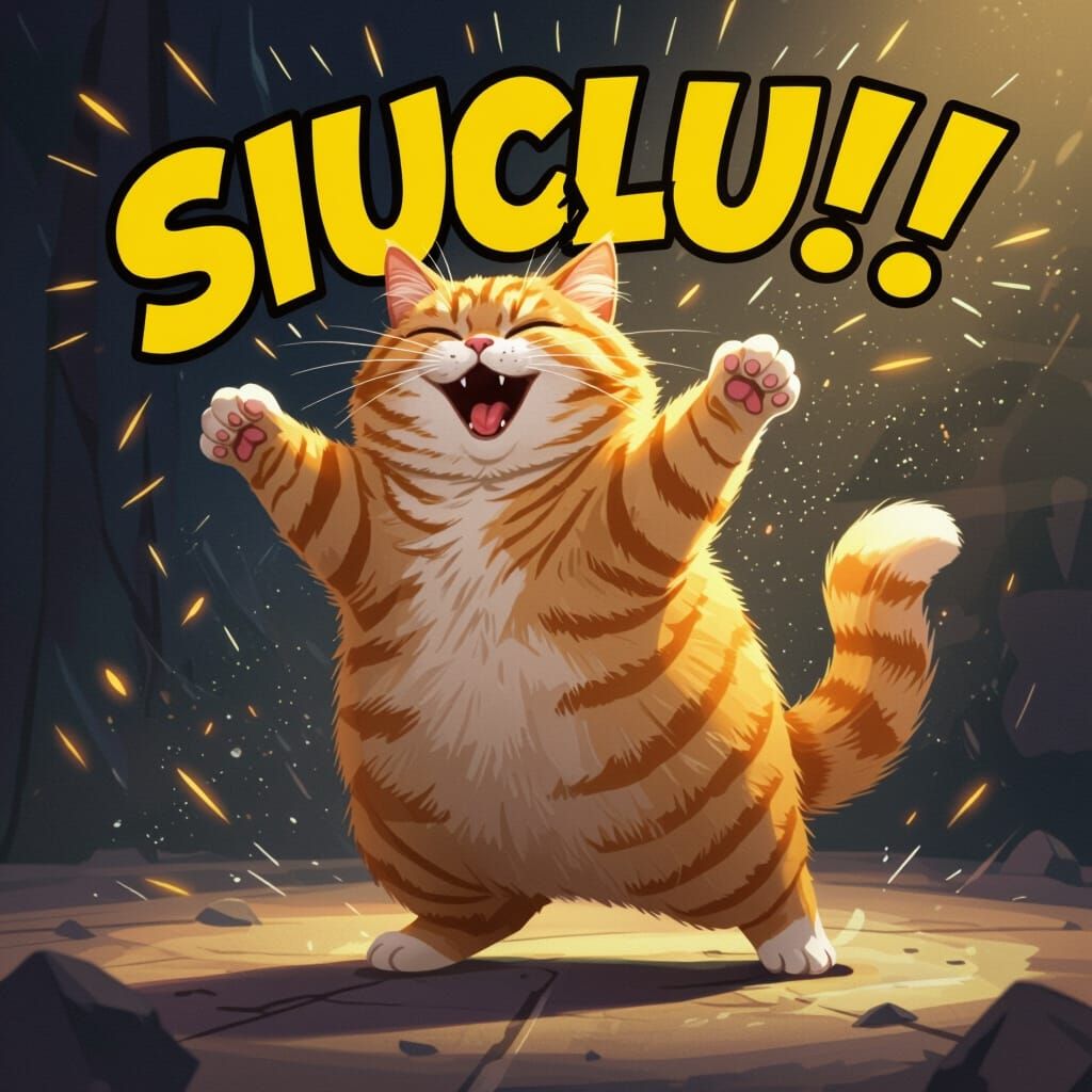 Fat Cat Does Iconic Celebration in Comic Style
