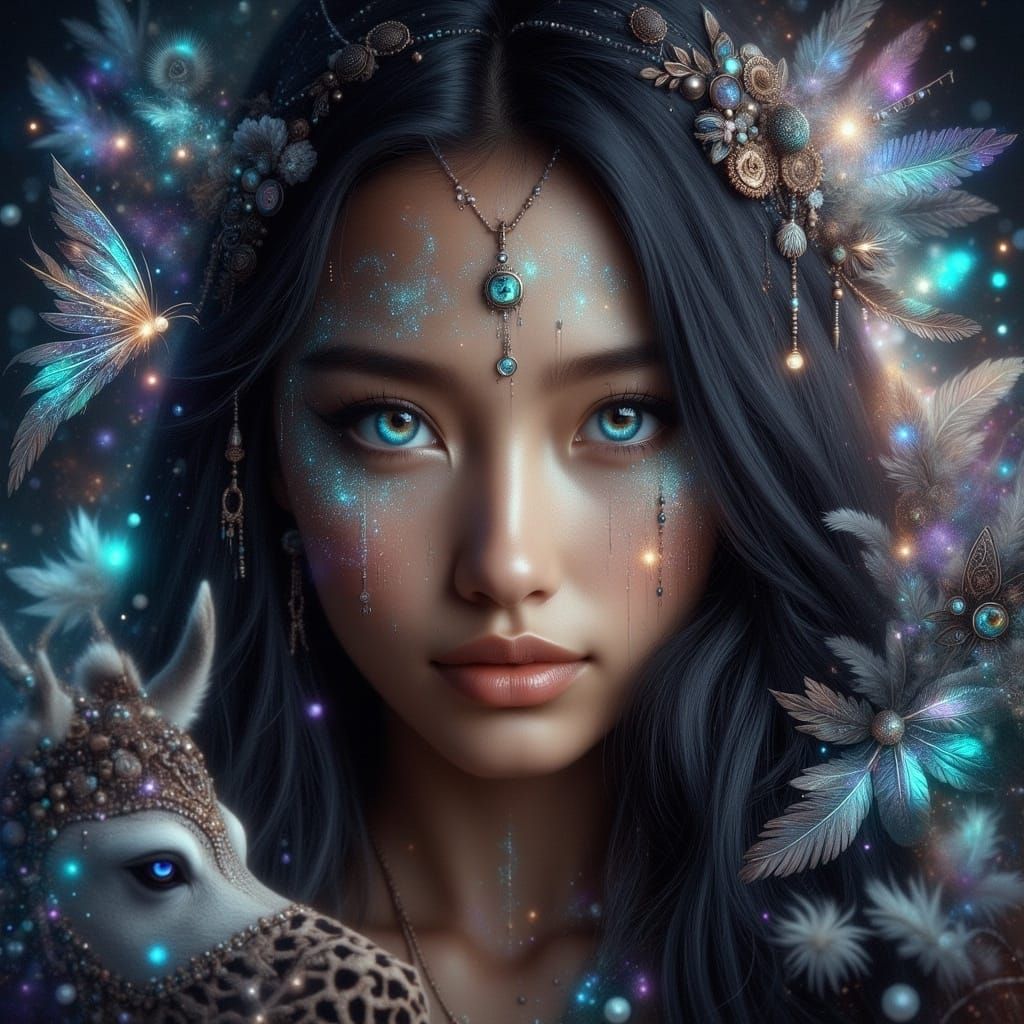 Ethereal Beauty in Steel Blue Holographic Eyes