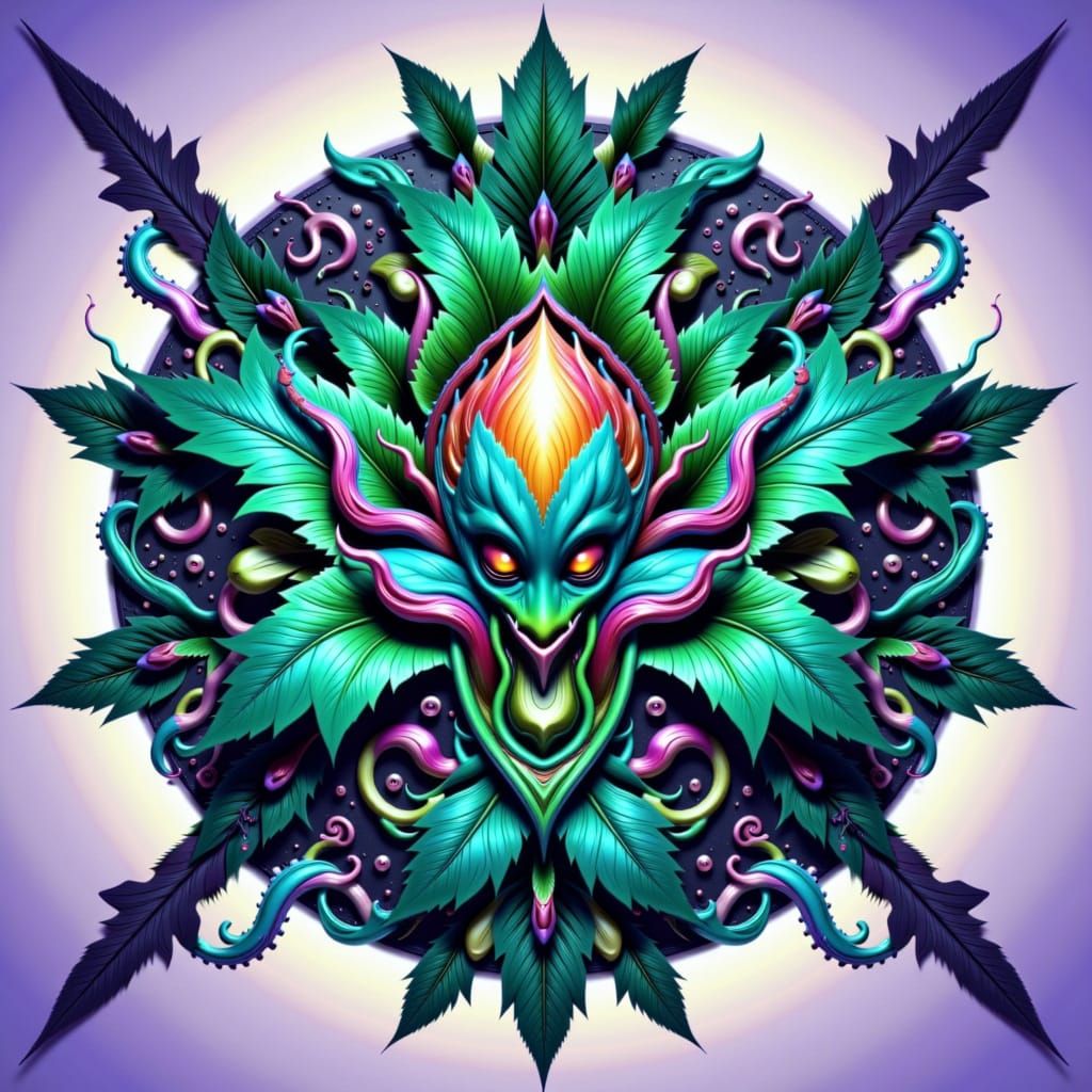 Iridescent Alien Plant in Biomechanical Style