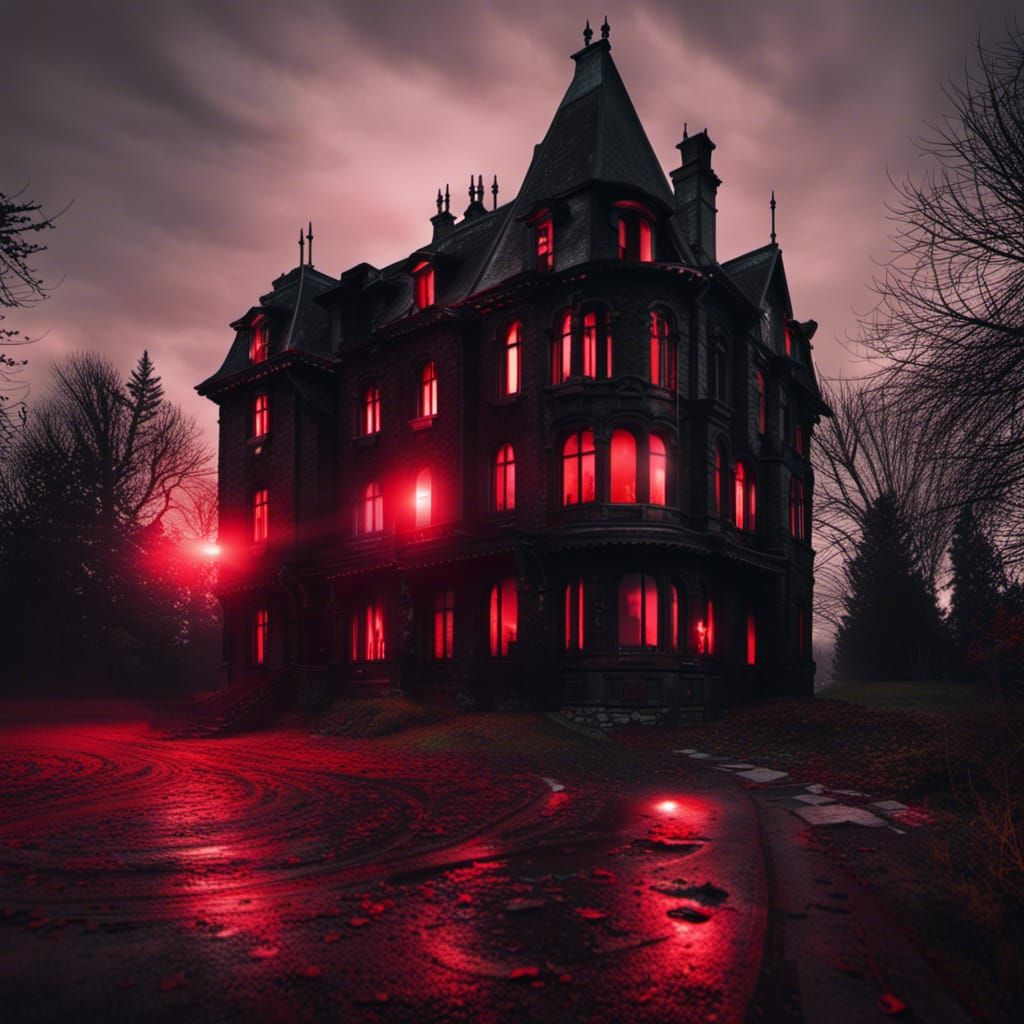 Sinister Nouveau Architecture Horror House at Night
