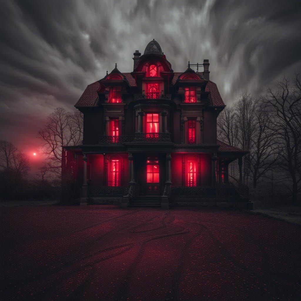 Sinister Nouveau Horror House at Night