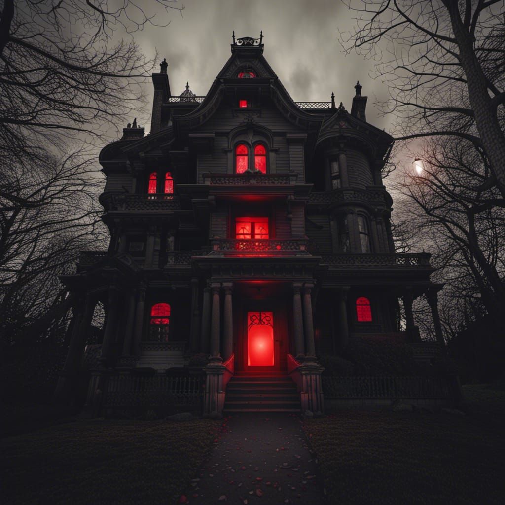 Sinister Nouveau Architecture Horror House at Night