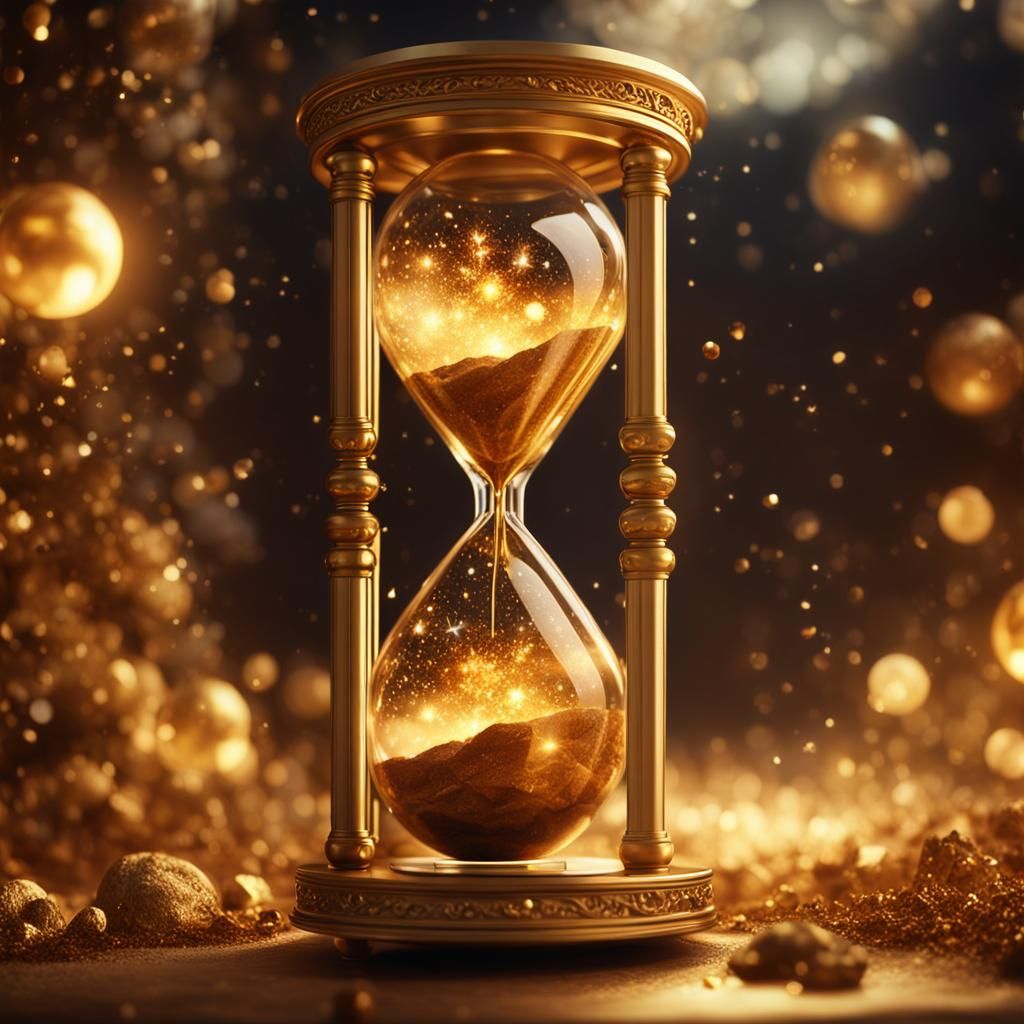 Golden Hourglass with Galaxy Inside: Photorealistic CGI