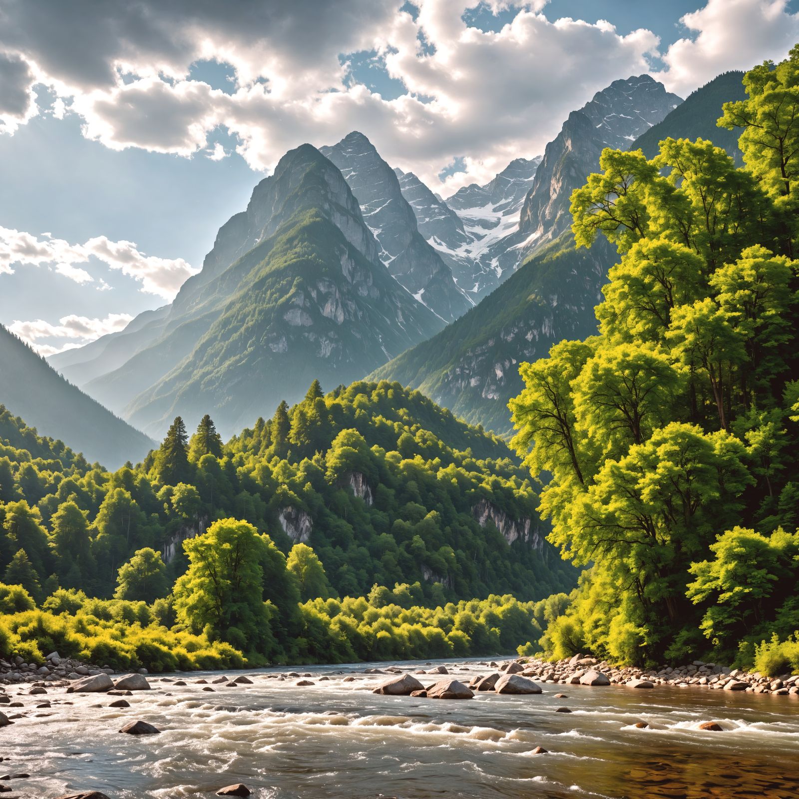 Hyperrealistic Forest River Landscape in HDR