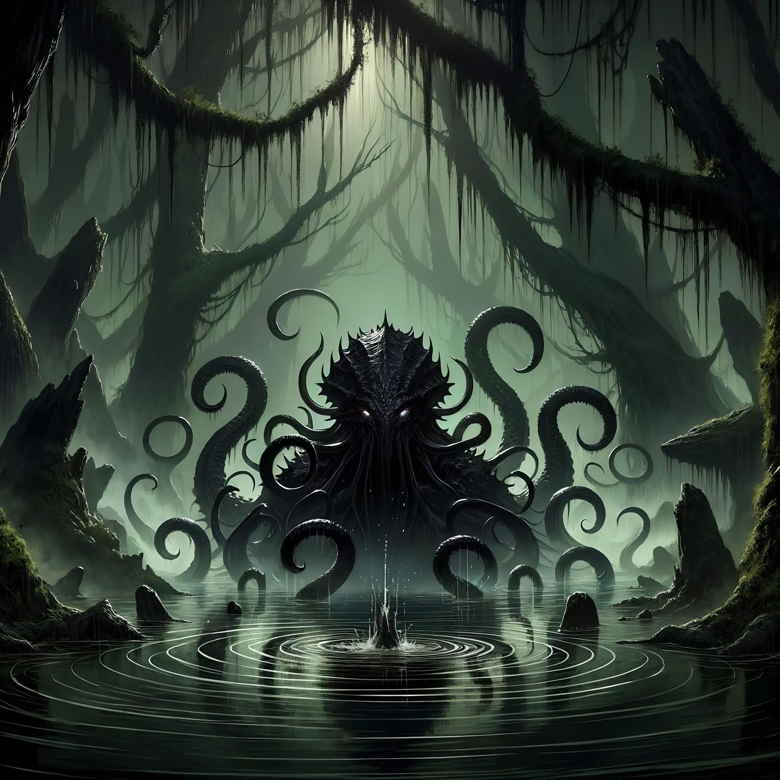 Darktentacles in Foggy Swamp: Dungeons and Dragons Illustrat...