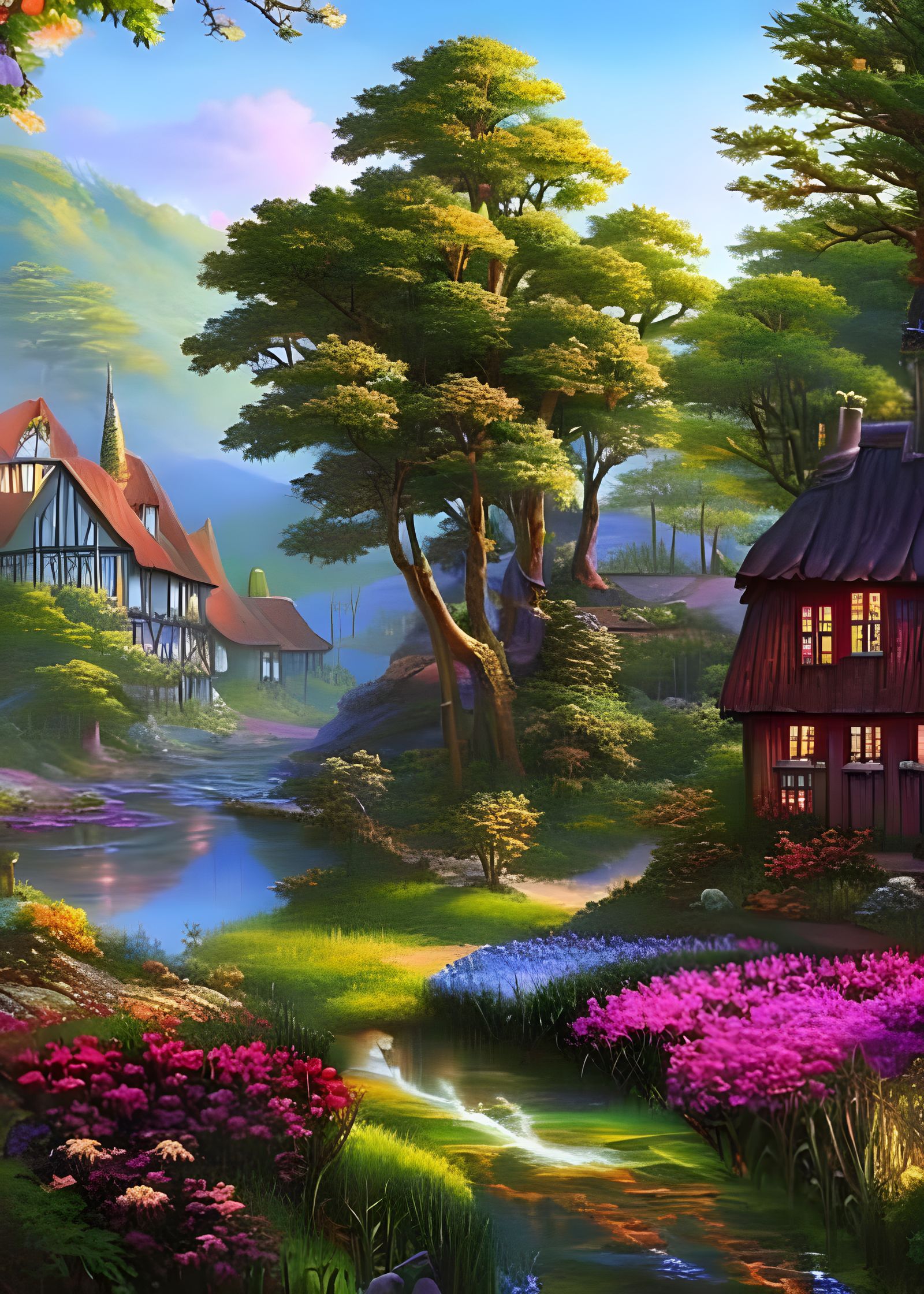 Enchanting Cottagecore Village in Magical Woods