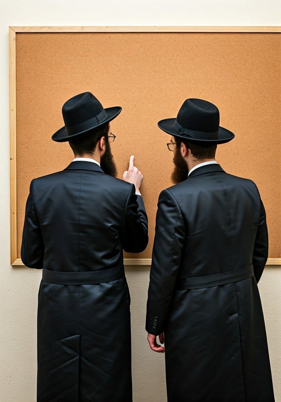 Orthodox Men Before Bulletin Board in Candid Photo Style