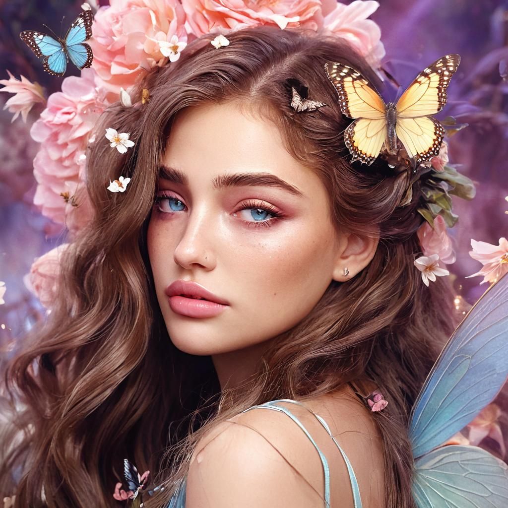 Ethereal Fairy Surrounded by Pastel Flowers