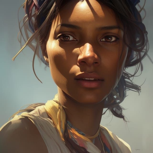 Refugee Women Portrait in Hyperdetailed Digital Art