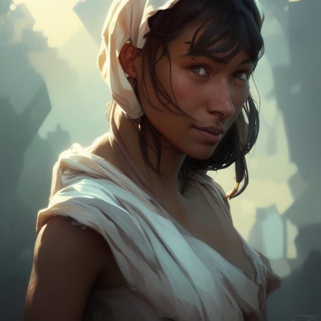 Refugee Women Portrait in Hyperdetailed Digital Art