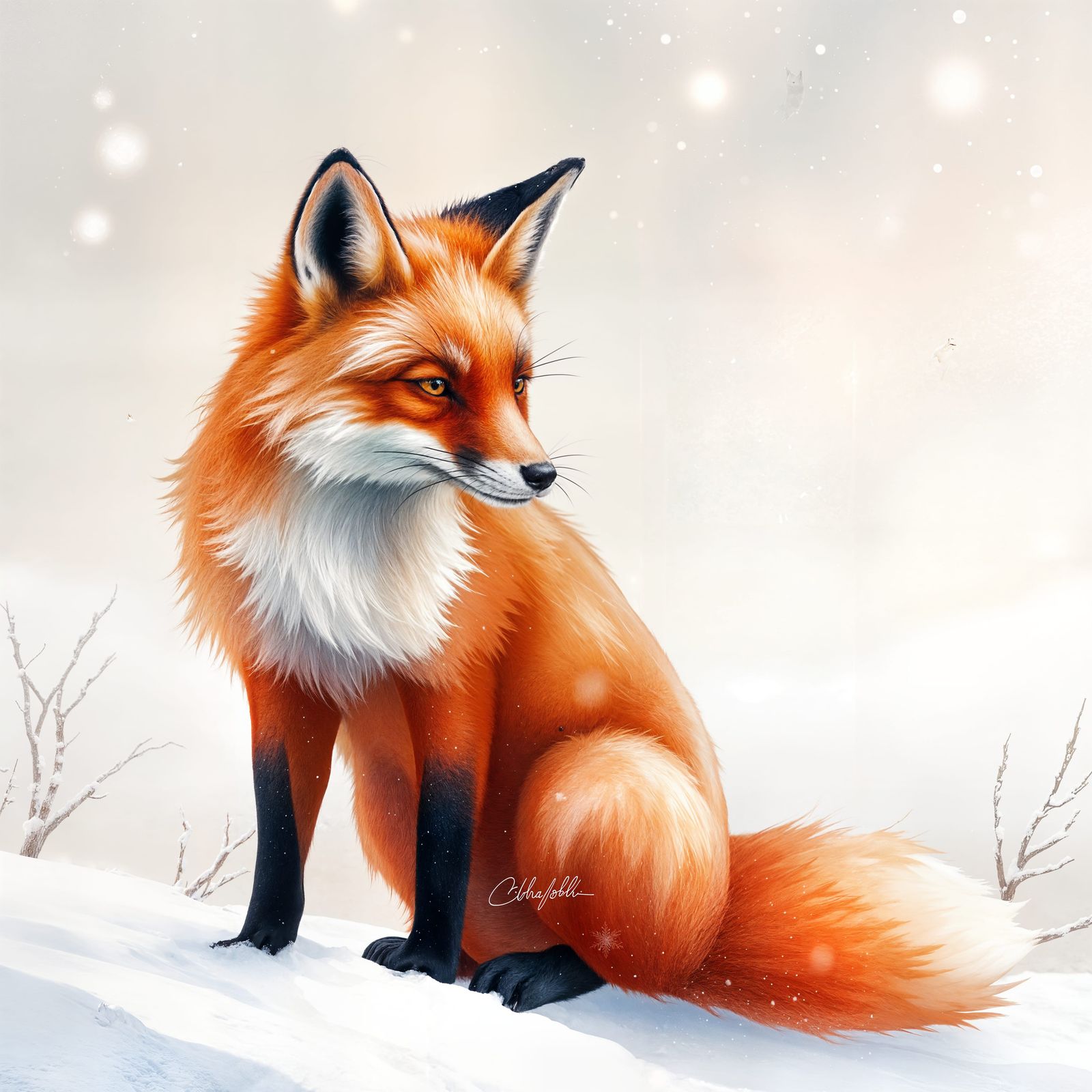 Red Transparent Snow Fox in Winter