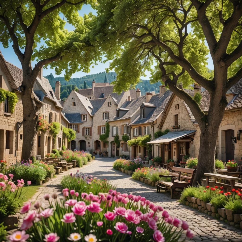 Charming French Village with Cobblestone Streets