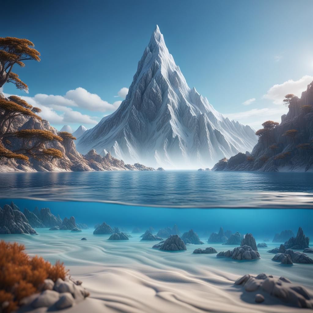 Ocean Meets Snowy Peaks in Fantasy Art