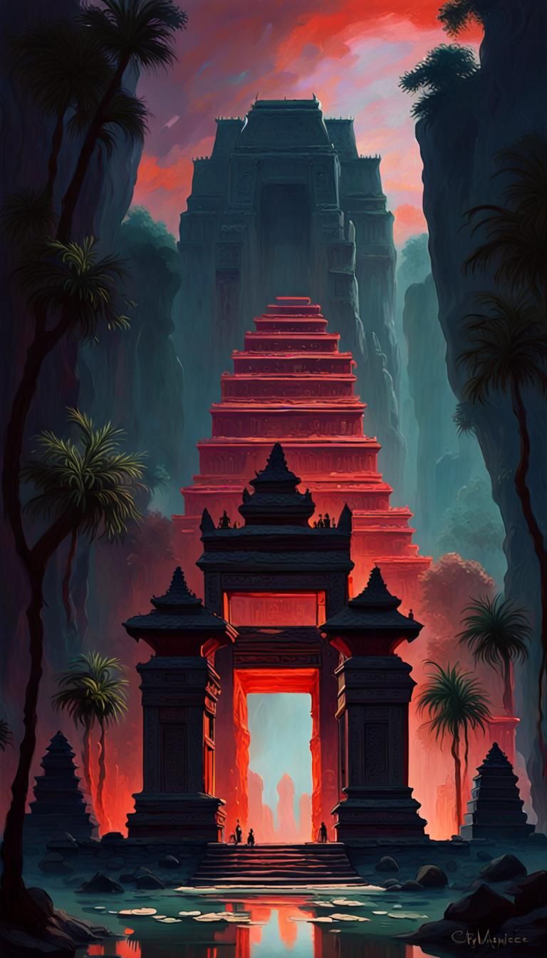 Bioluminescent Red Gate to Shangri La, in Oriental Style