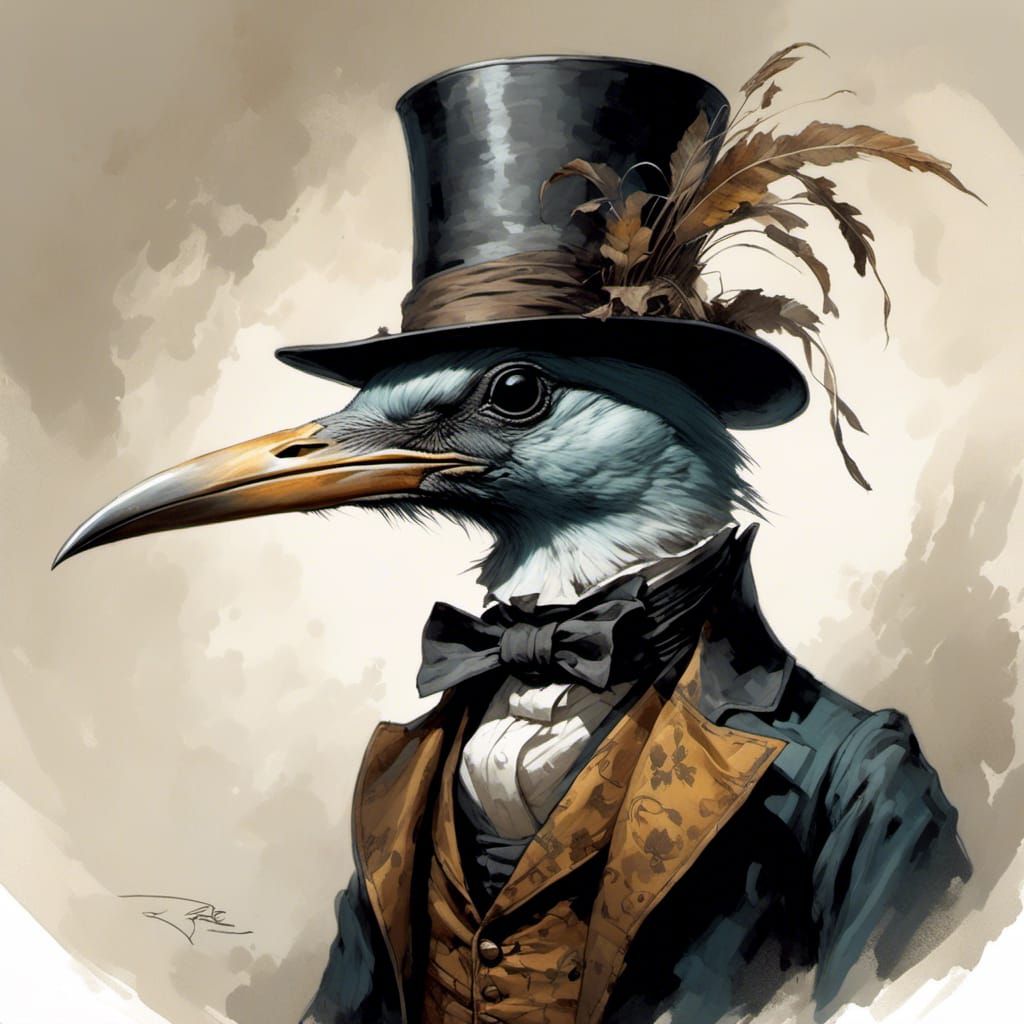 Plague Bird in Top Hat: Steampunk Character Portrait