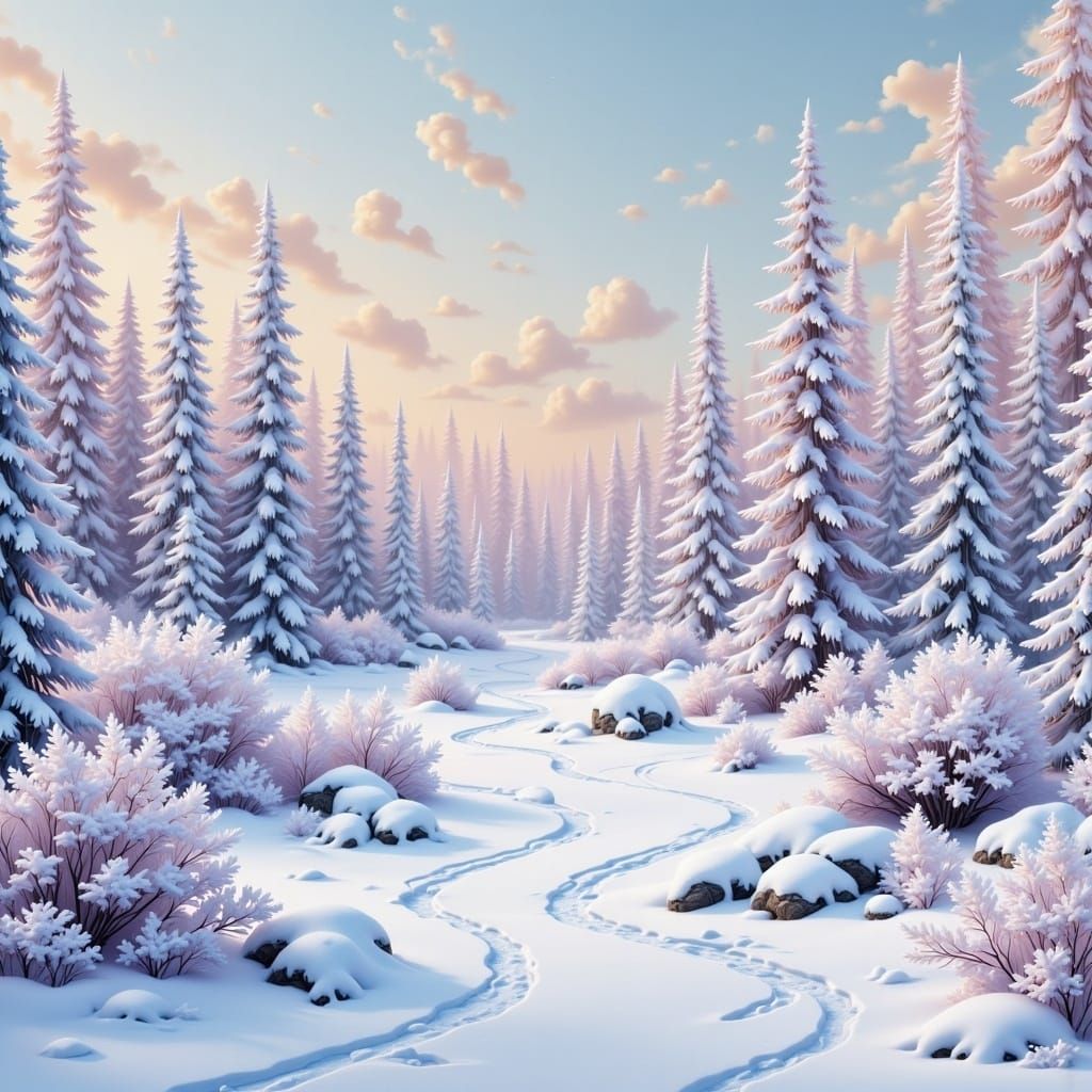 Enchanting Winter Wonderland in Stylized Realism