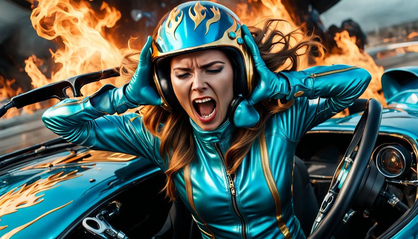 Burning Fear: Woman in Racing Car Inferno