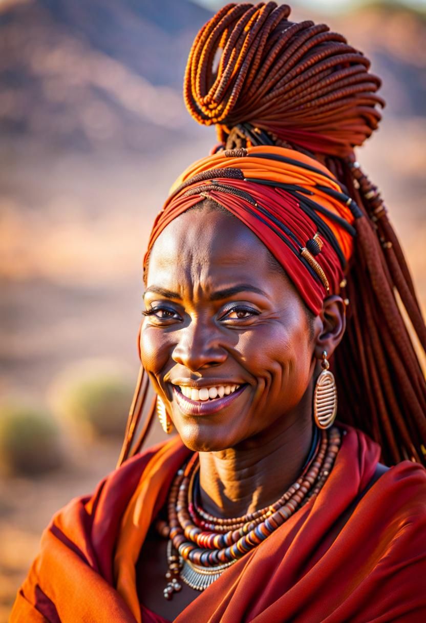 Beautiful Himba Woman Smiling in Savanna