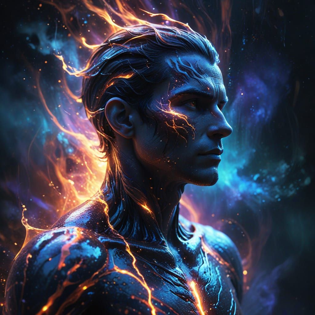 Ethereal Human Figure in Vibrant Cosmic Aura