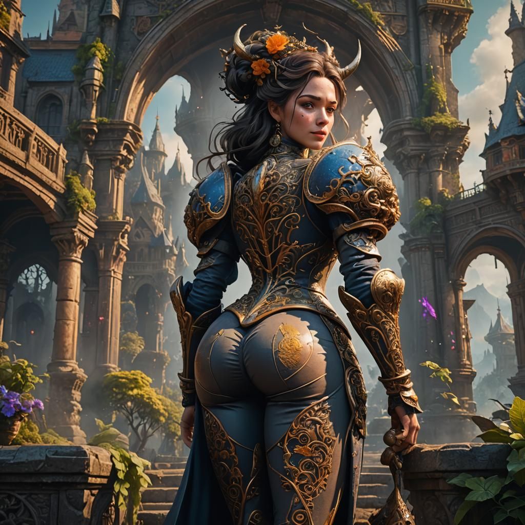 Stylized Portrait of a Woman with Exaggerated Figure